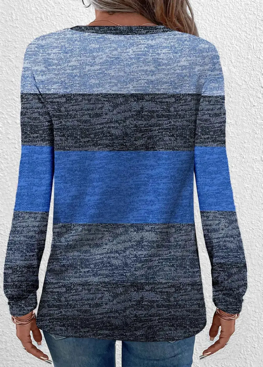 Dark Camel Button Striped Long Sleeve T Shirt
