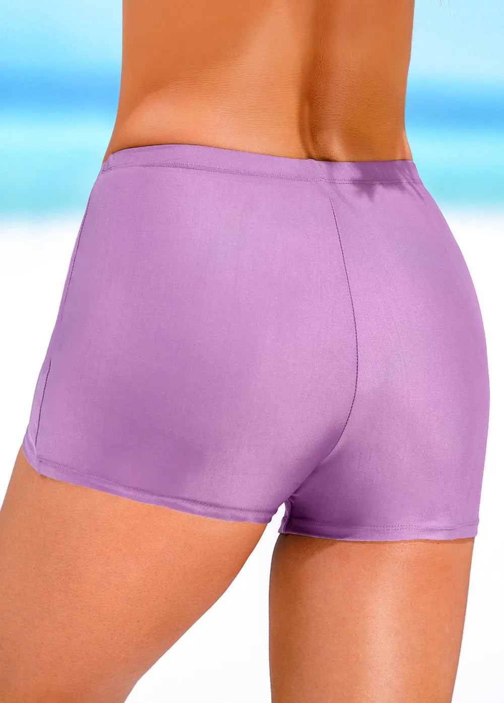 Black Mid Waisted Elastic Detail Swimwear Shorts