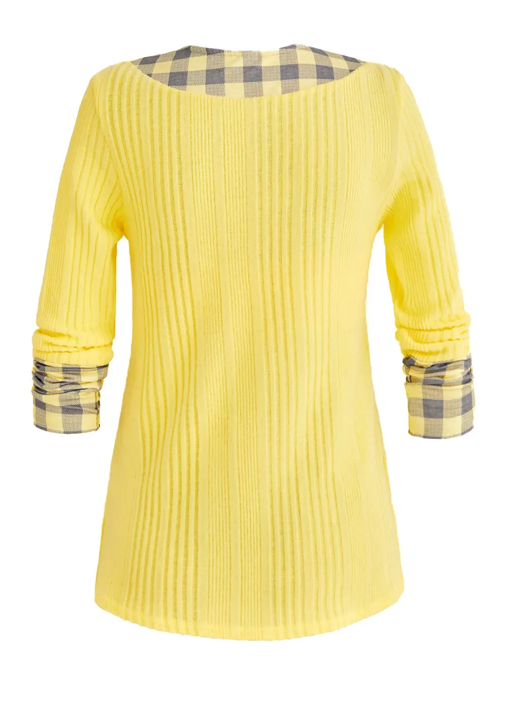 Light Yellow Patchwork Plaid Long Sleeve T Shirt