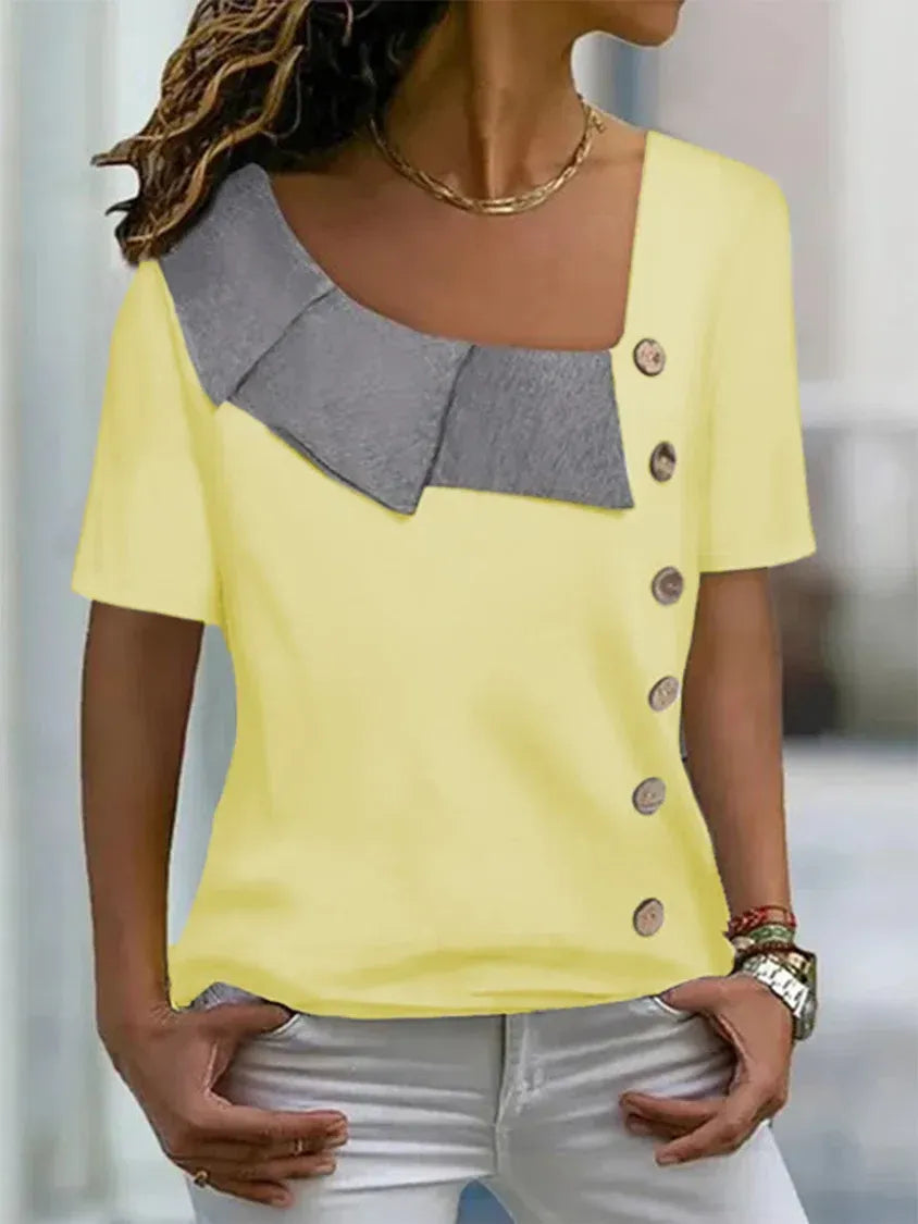 Casual Asymmetrical Neck Loosen Jersey Short Sleeve T-Shirt