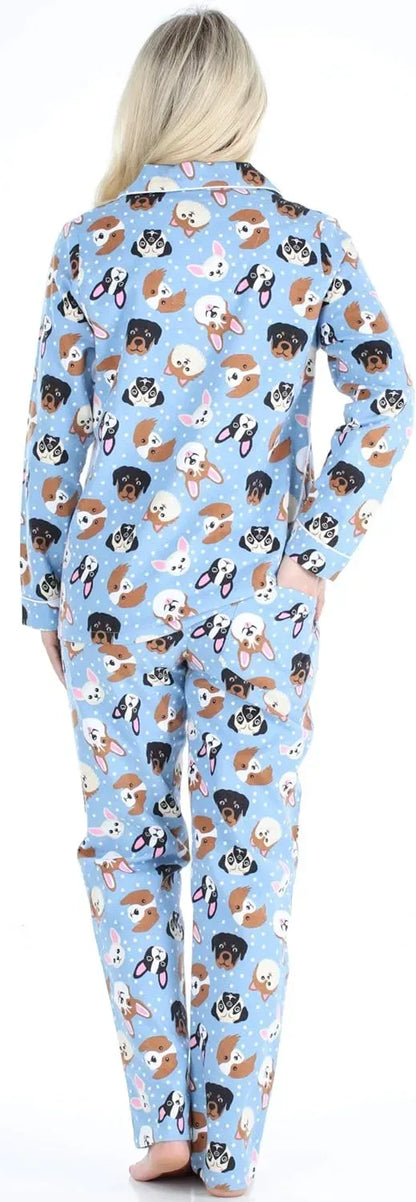 Women's Cotton Flannel Long Sleeve Button-Down Pajamas PJ Set