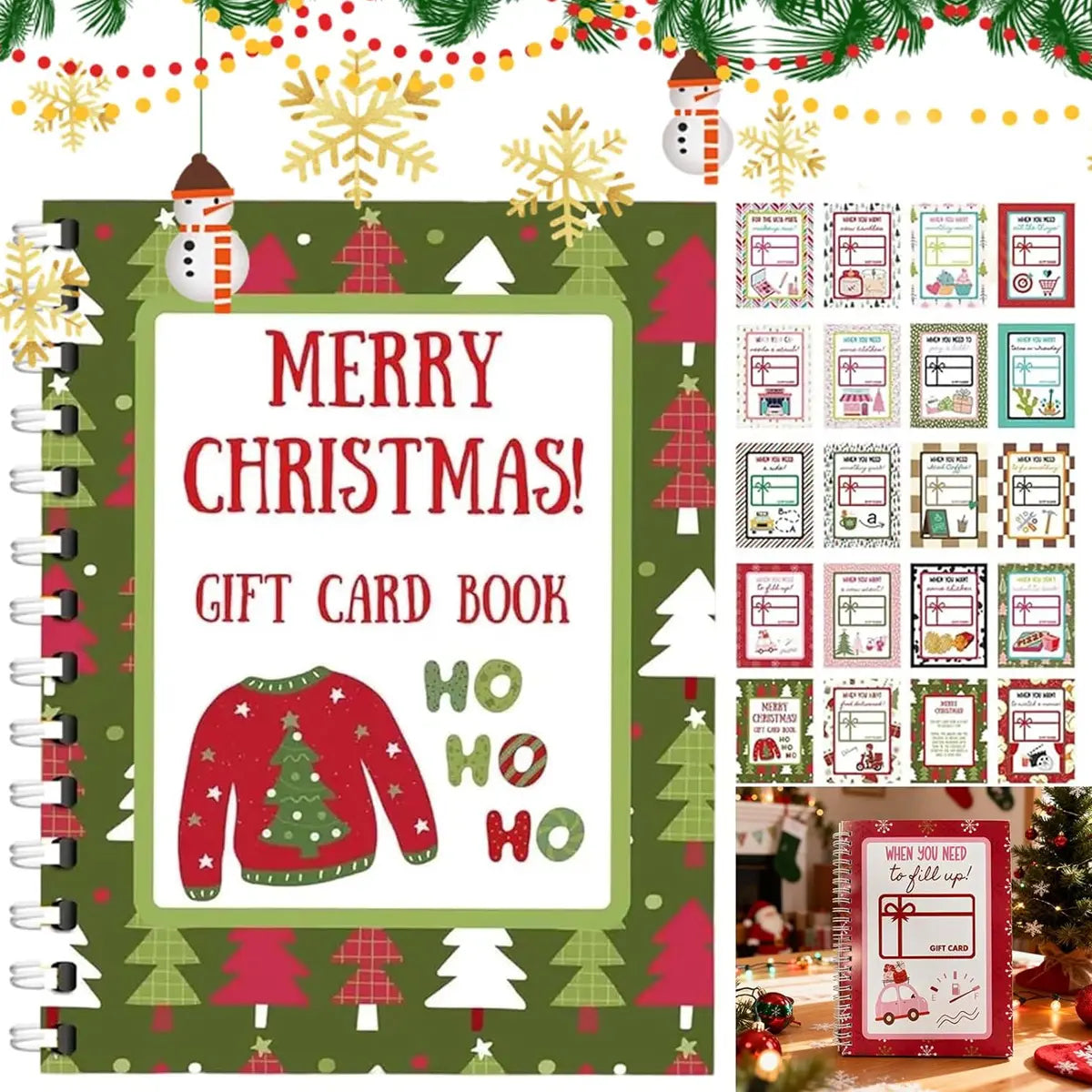 🎁🎅🏼MERRY CHRISTMAS! GIFT CARD BOOK📚 14 Themed Pages, Hardcover & Durability Line