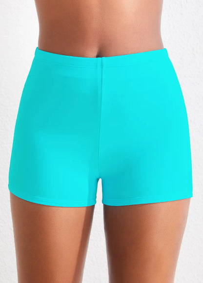 Black Mid Waisted Elastic Detail Swimwear Shorts