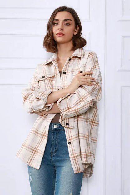 Womens Casual Plaid Shacket Button Down Long Sleeve Shirt