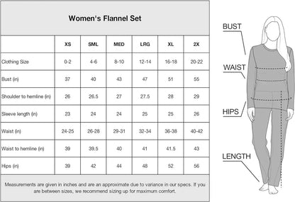 Women's Cotton Flannel Long Sleeve Button-Down Pajamas PJ Set
