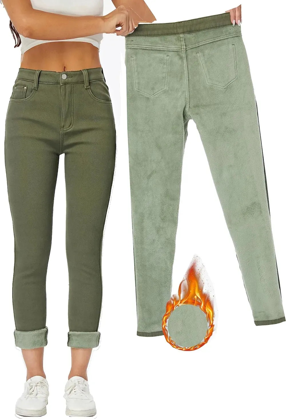 Women's Winter Fleece Lined Sherpa Thermal Skinny Pants Casual Warm Trousers