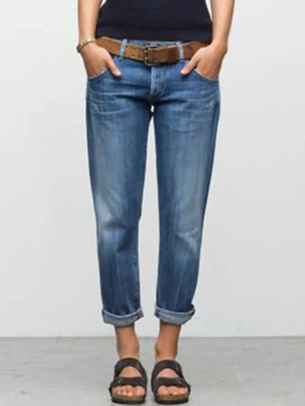 Blue Denim Washed Casual Patchwork Jeans
