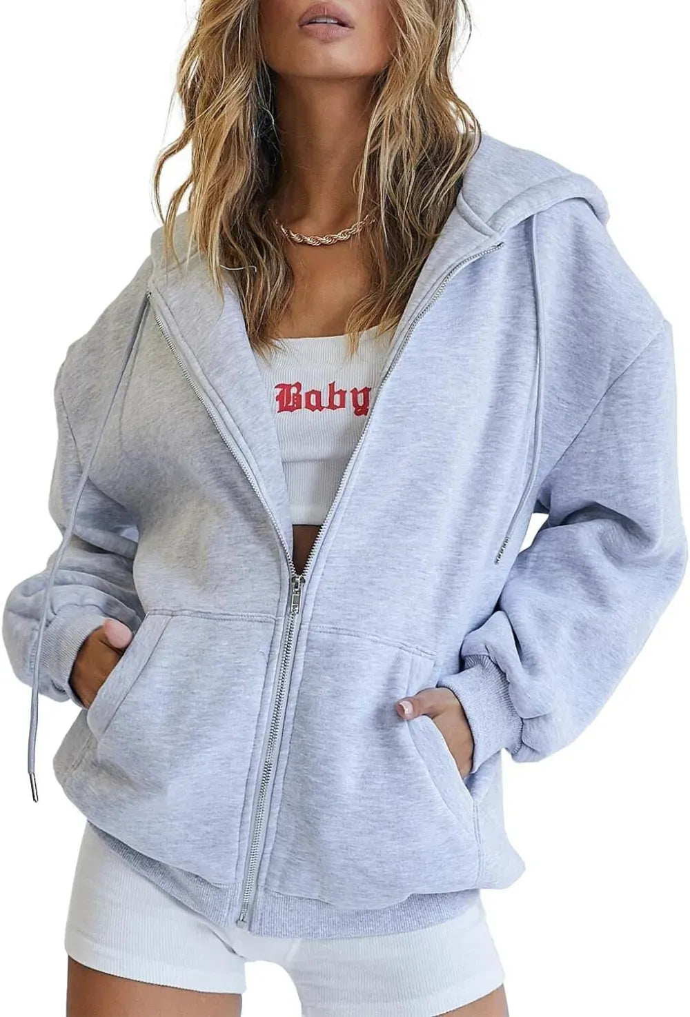 Women's Cute Hoodies Teen Girl Fall Jacket Oversized Sweatshirts Casual Drawstring Zip Up Y2K Hoodie with Pocket