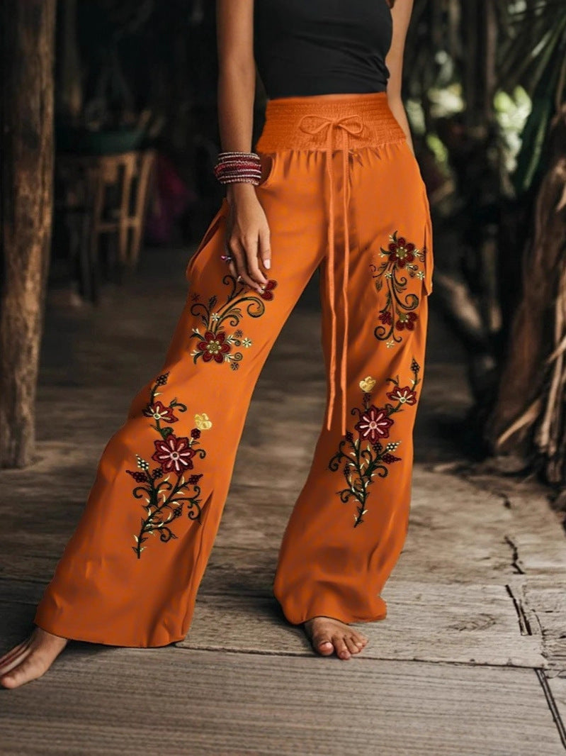 Women's floral print casual trousers