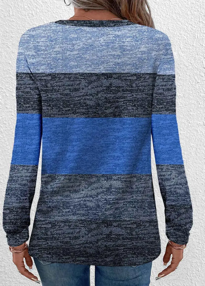 Dark Camel Button Striped Long Sleeve T Shirt
