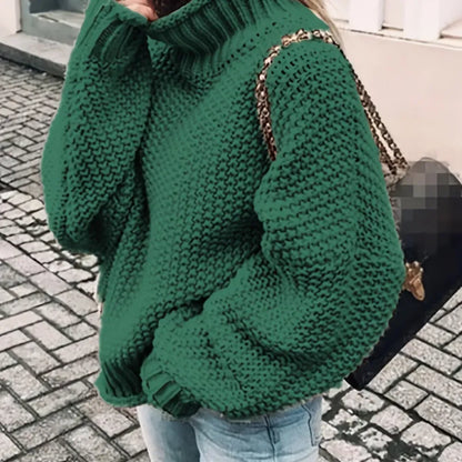 Solid Turtle Neck Pullover Sweater, Casual Long Sleeve Sweater For Fall & Winter, Women's Clothing