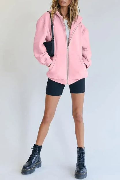 Women's Cute Hoodies Teen Girl Fall Jacket Oversized Sweatshirts Casual Drawstring Zip Up Y2K Hoodie with Pocket