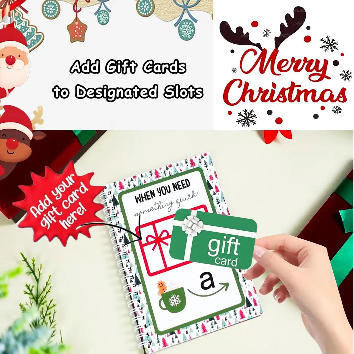 🎁🎅🏼MERRY CHRISTMAS! GIFT CARD BOOK📚 14 Themed Pages, Hardcover & Durability Line