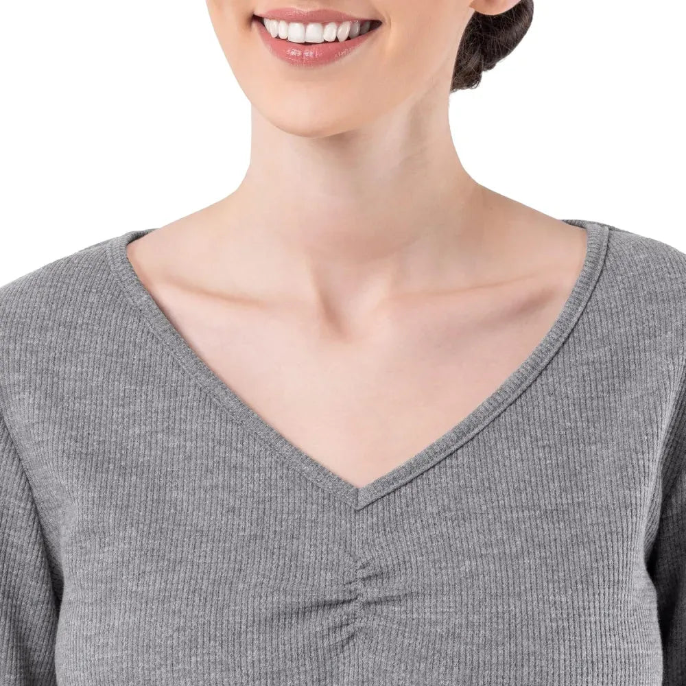 Fruit of the Loom Women's Waffle V-Neck Top and Flannel Pant Sleep Set
