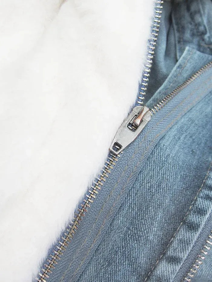 Short denim jacket with fur C