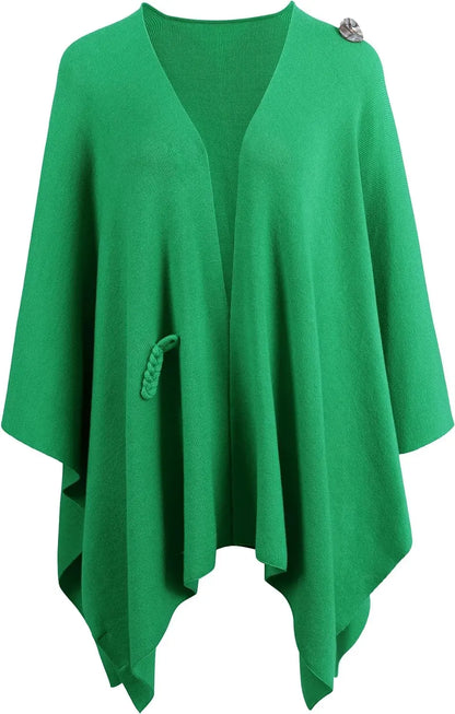 Womens Large Cross Front Poncho Sweater Wrap Topper Knitted Elegant Shawls Cape for Fall Winter