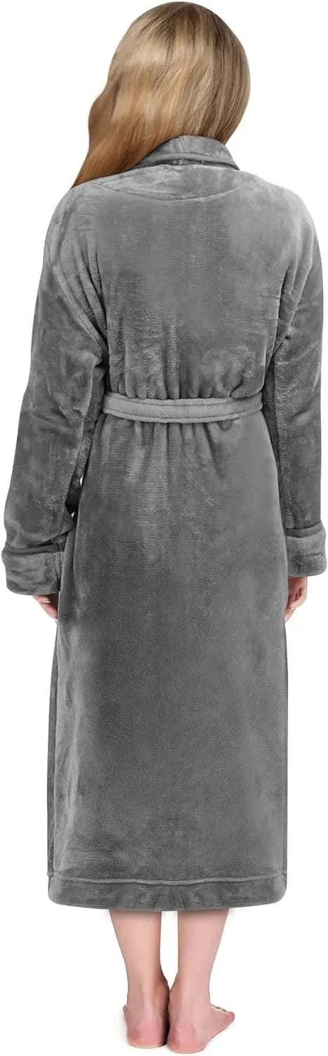 Women Fleece Shawl Collar Bathrobe - Plush Long Robe