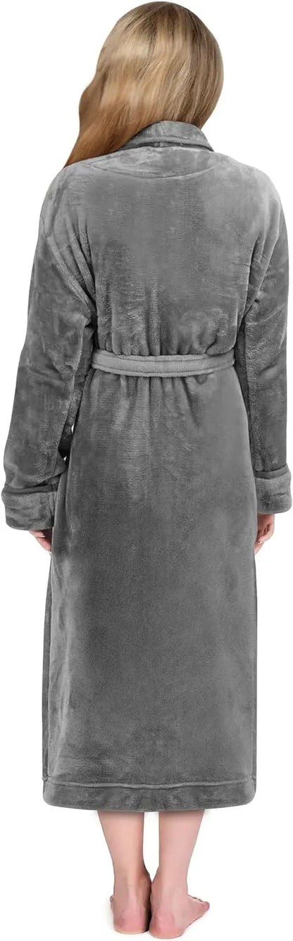 Women Fleece Shawl Collar Bathrobe - Plush Long Robe