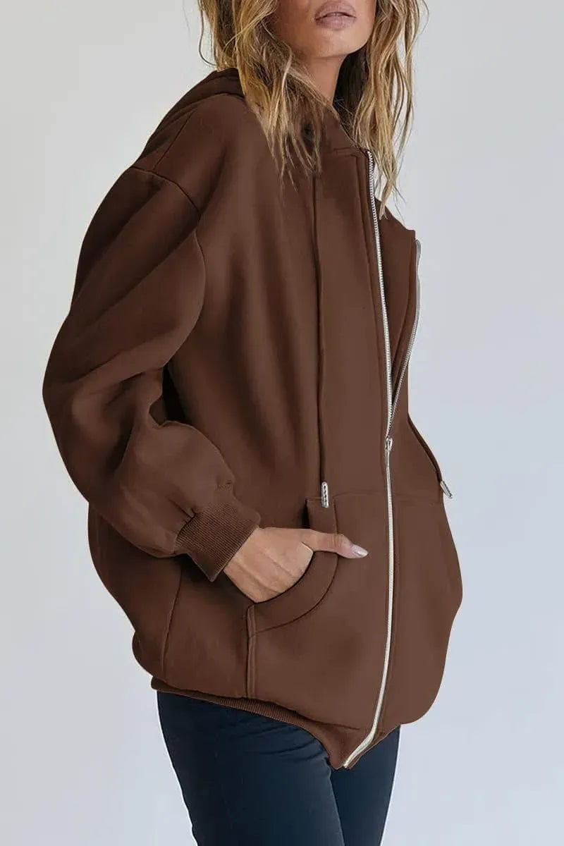 Women's Cute Hoodies Teen Girl Fall Jacket Oversized Sweatshirts Casual Drawstring Zip Up Y2K Hoodie with Pocket