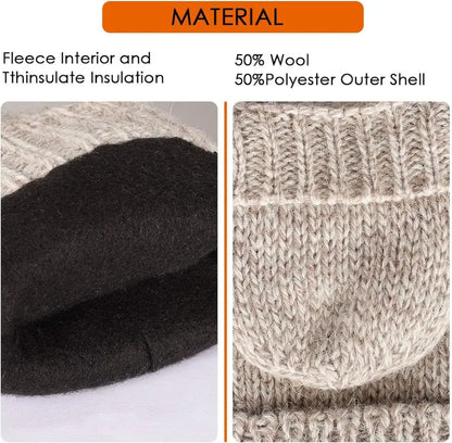 Bodvera Thermal Insulation Fingerless Texting Wool Gloves for Women and Men Winter Warm Knitted Convertible Mittens Flap