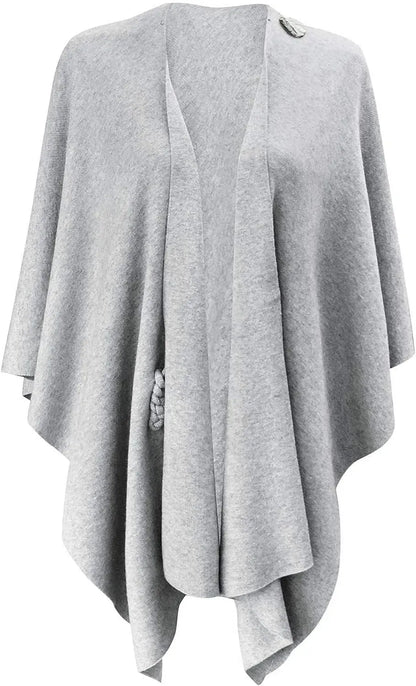 Womens Large Cross Front Poncho Sweater Wrap Topper Knitted Elegant Shawls Cape for Fall Winter