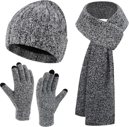 Womens Winter Warm Knit Beanie Hat Touchscreen Gloves Long Scarf Set with Fleece Lined Skull Caps Neck Scarves for Women Men