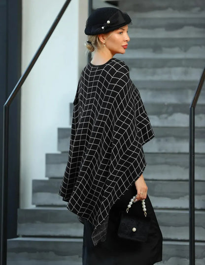 Womens Large Cross Front Poncho Sweater Wrap Topper Knitted Elegant Shawls Cape for Fall Winter