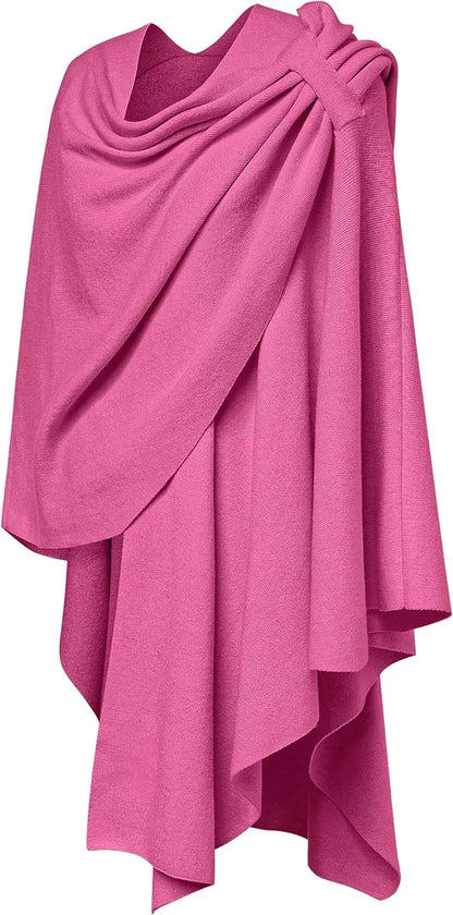 Womens Large Cross Front Poncho Sweater Wrap Topper Knitted Elegant Shawls Cape for Fall Winter