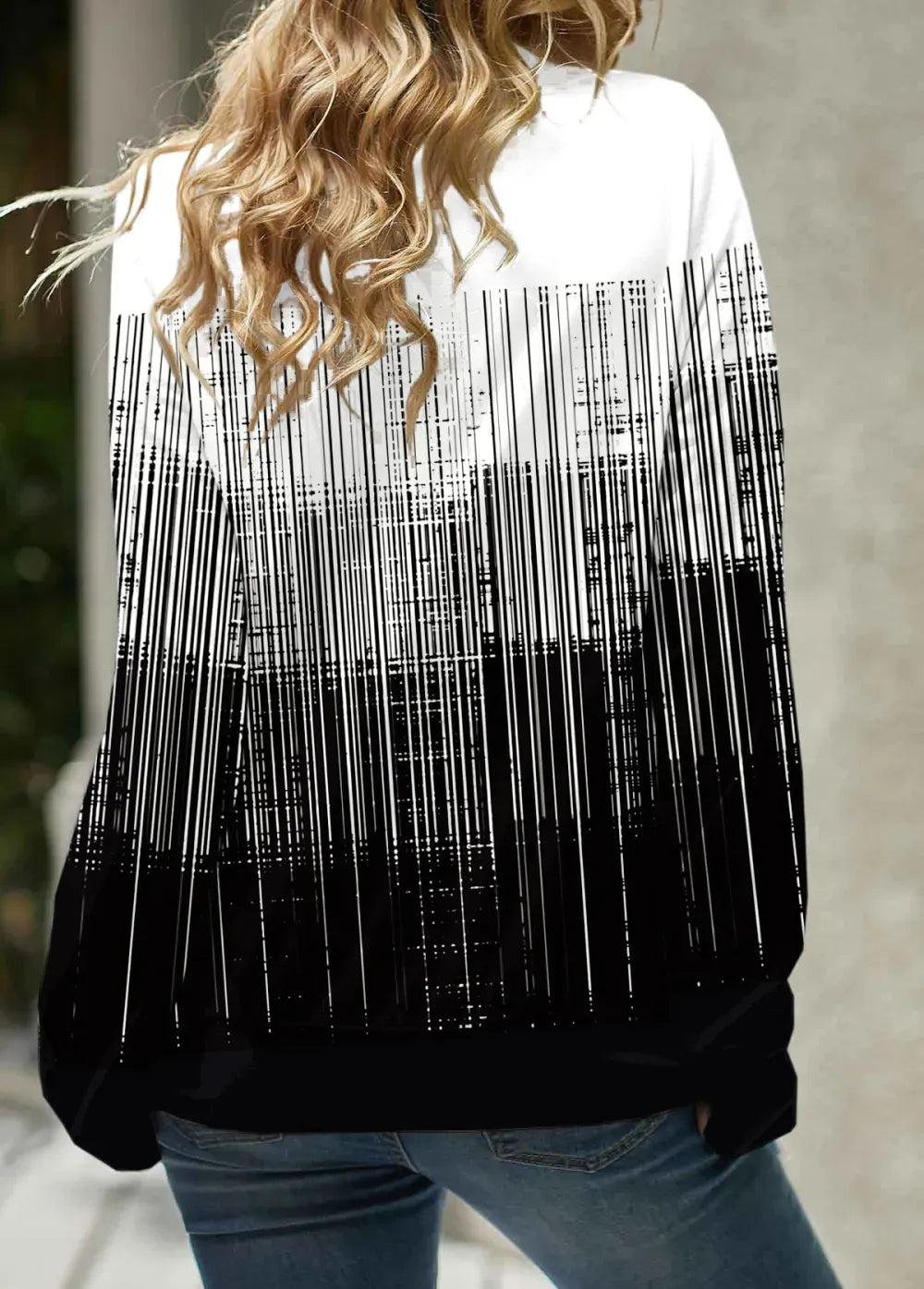 Black Patchwork Ombre Long Sleeve Cowl Neck Sweatshirt