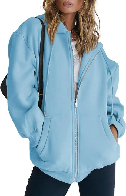 Women's Cute Hoodies Teen Girl Fall Jacket Oversized Sweatshirts Casual Drawstring Zip Up Y2K Hoodie with Pocket