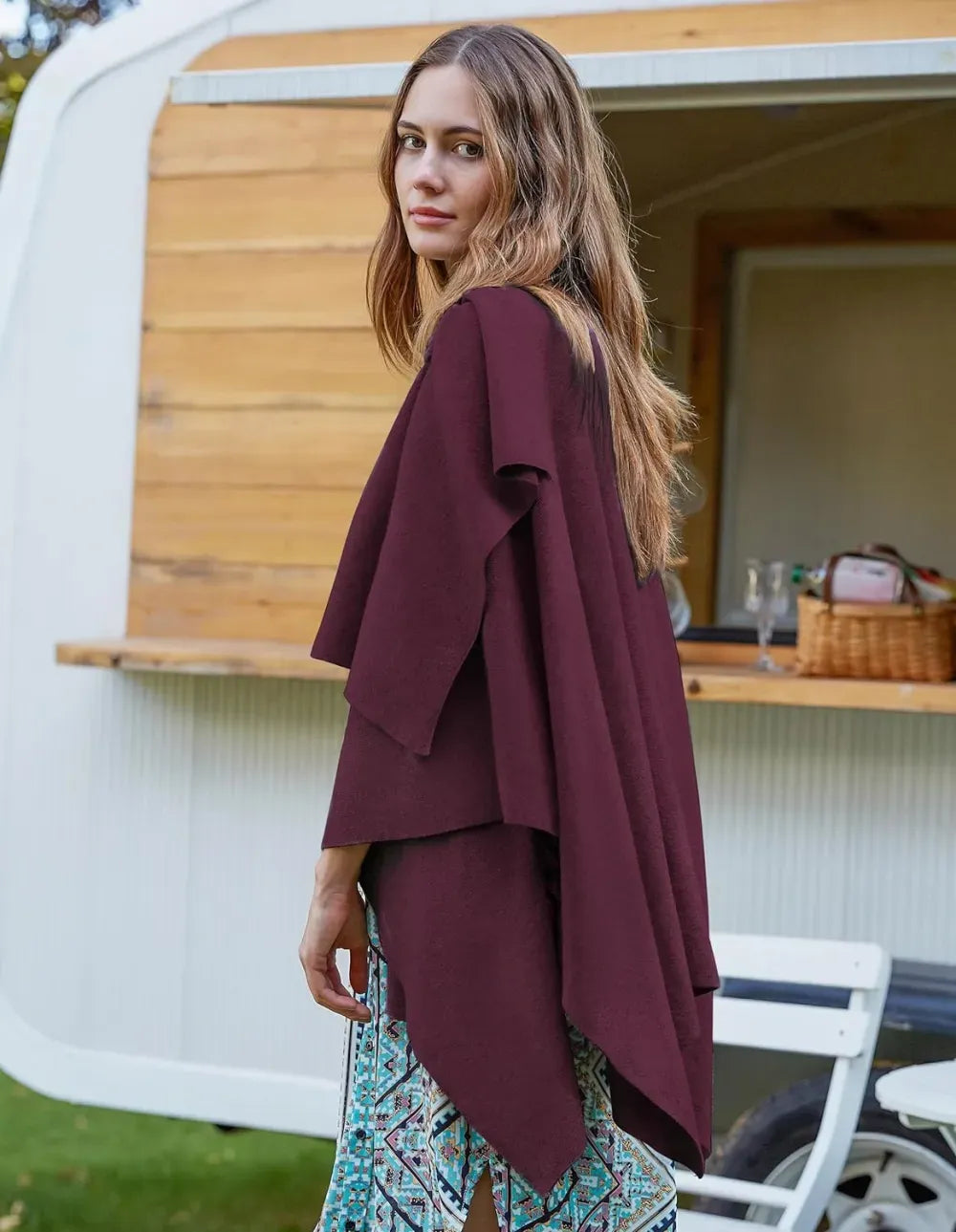 Womens Large Cross Front Poncho Sweater Wrap Topper Knitted Elegant Shawls Cape for Fall Winter