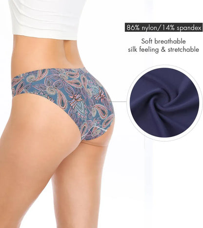 Women’s Seamless Hipster Underwear No Show Panties Soft Stretch Bikini Underwears Multi-Pack