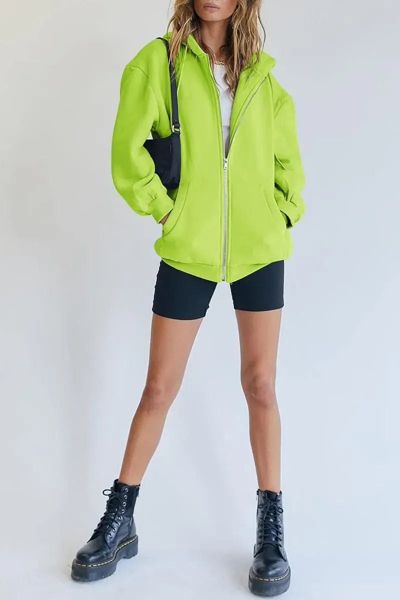 Women's Cute Hoodies Teen Girl Fall Jacket Oversized Sweatshirts Casual Drawstring Zip Up Y2K Hoodie with Pocket