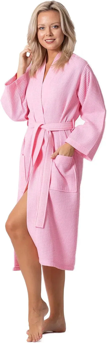 Turkish Linen Waffle Knit Lightweight Kimono Spa & Bath Robes for Women - Quick Dry - Soft