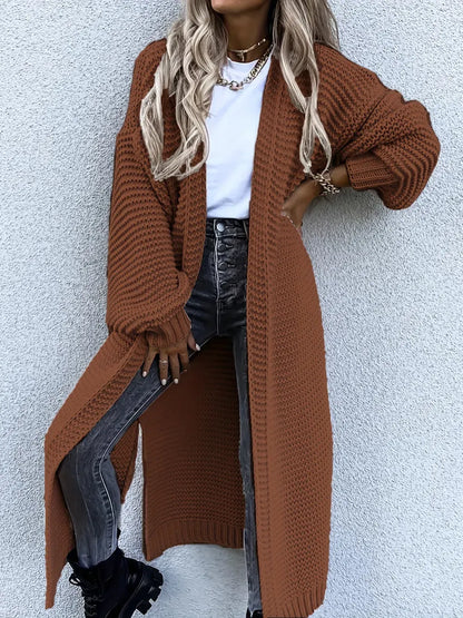 Solid Open Front Side Split Cardigan, Casual Long Sleeve Cardigan For Spring & Fall, Women's Clothing
