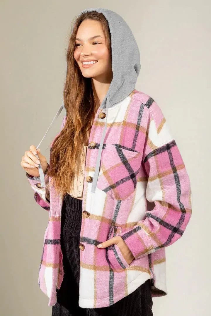 Womens Casual Plaid Shackets Brushed Flannel Button Down Shirt Jacket Coats with Side Pockets