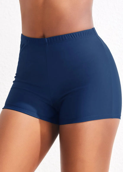 Black Mid Waisted Elastic Detail Swimwear Shorts
