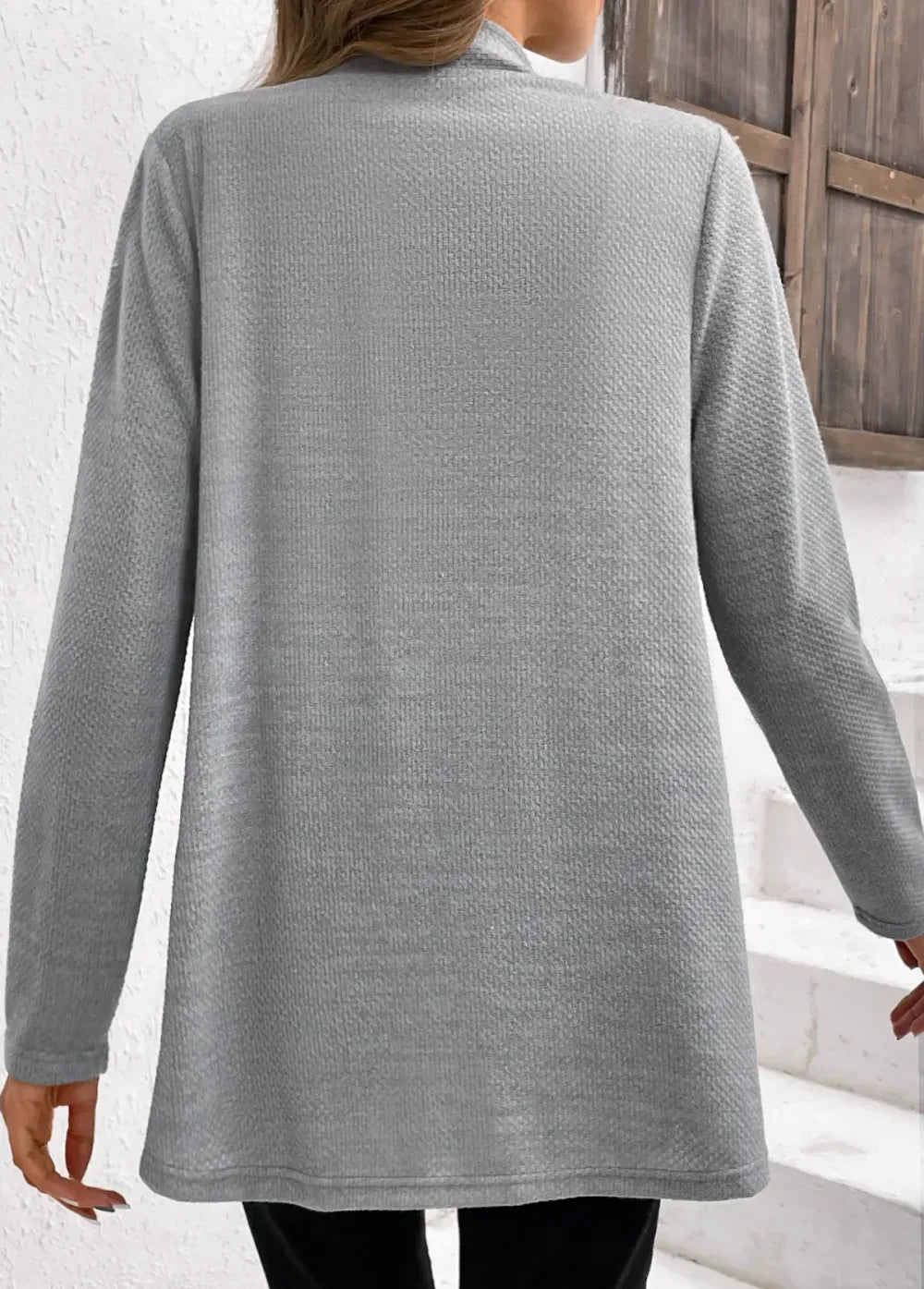 Grey Lace Patchwork Long Sleeve Cardigan