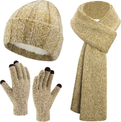 Womens Winter Warm Knit Beanie Hat Touchscreen Gloves Long Scarf Set with Fleece Lined Skull Caps Neck Scarves for Women Men