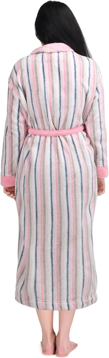 Women Fleece Shawl Collar Bathrobe - Plush Long Robe