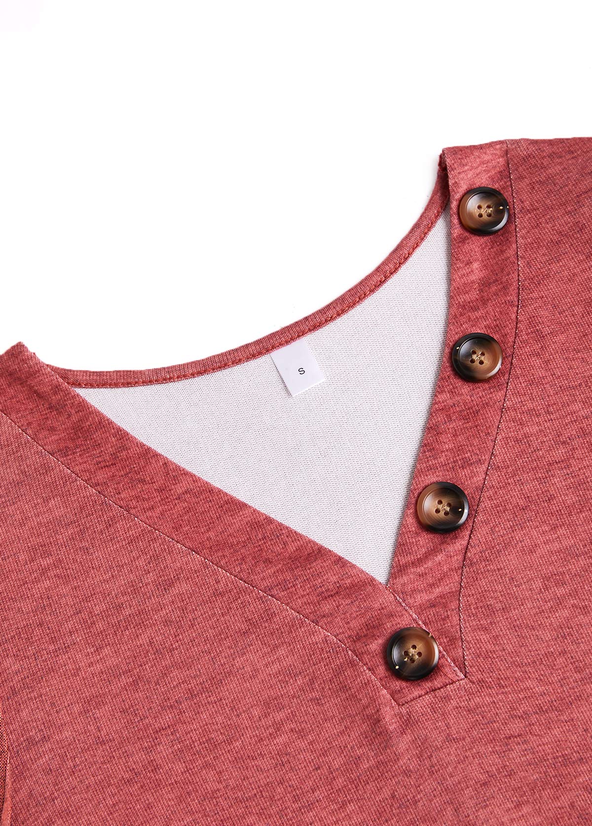 Dusty Pink Patchwork Long Sleeve V Neck Sweatshirt