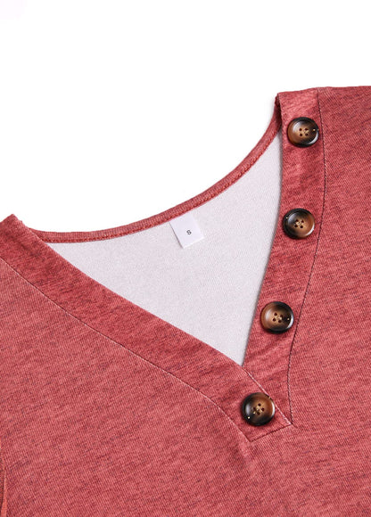 Dusty Pink Patchwork Long Sleeve V Neck Sweatshirt