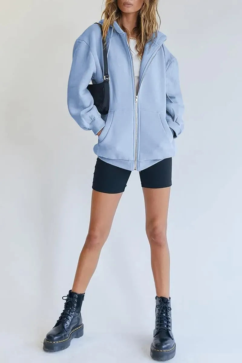 Women's Cute Hoodies Teen Girl Fall Jacket Oversized Sweatshirts Casual Drawstring Zip Up Y2K Hoodie with Pocket