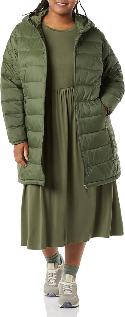 Women's Lightweight Water-Resistant Hooded Puffer Coat (Available in Plus Size)