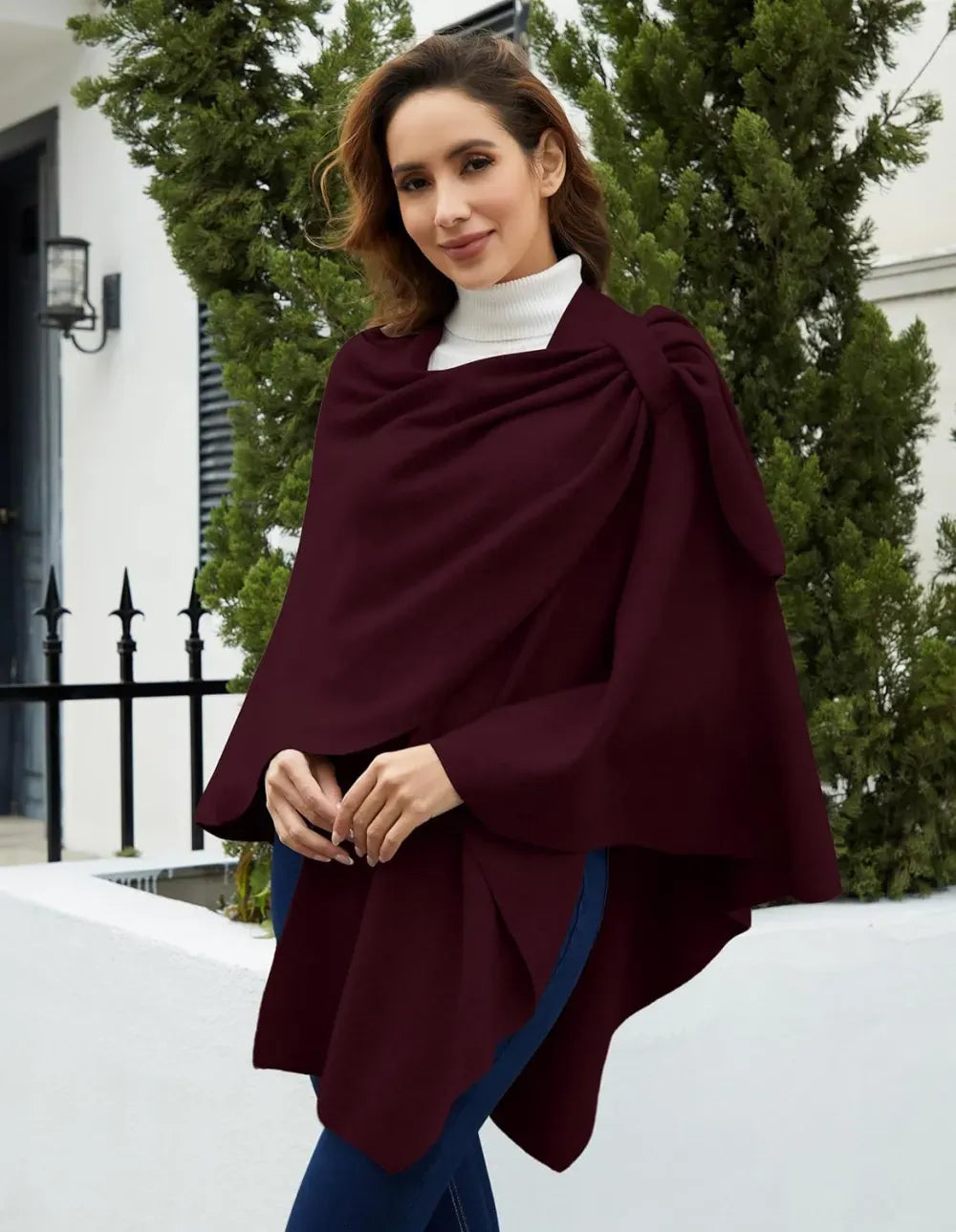 Womens Large Cross Front Poncho Sweater Wrap Topper Knitted Elegant Shawls Cape for Fall Winter