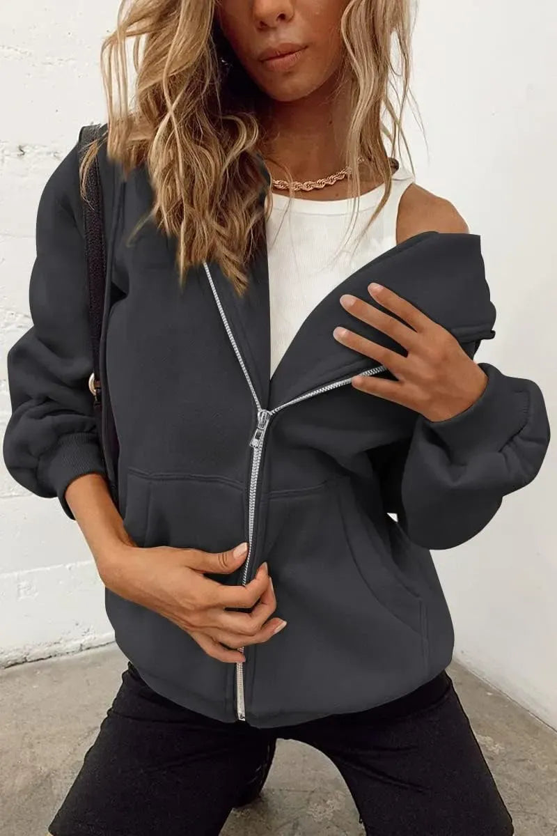 Women's Cute Hoodies Teen Girl Fall Jacket Oversized Sweatshirts Casual Drawstring Zip Up Y2K Hoodie with Pocket