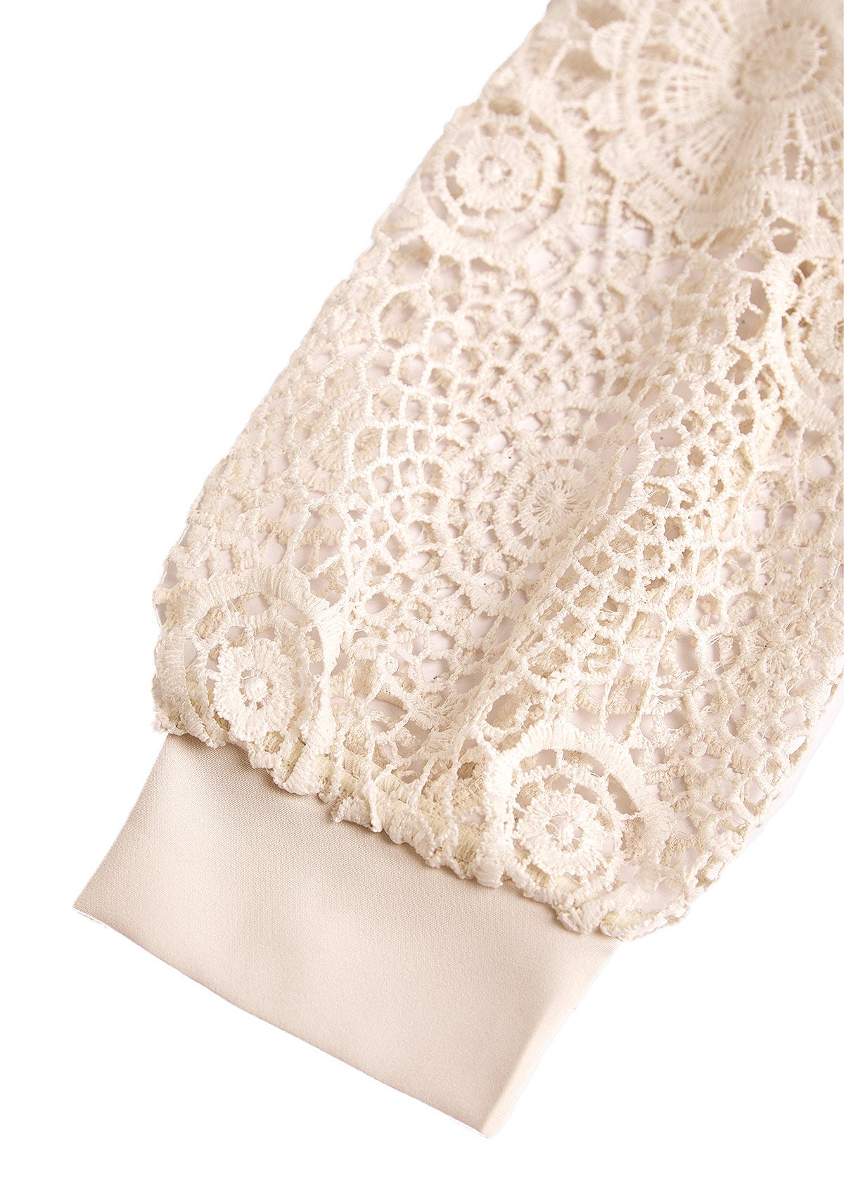 Beige Embroidery Long Sleeve Split Neck Blouse