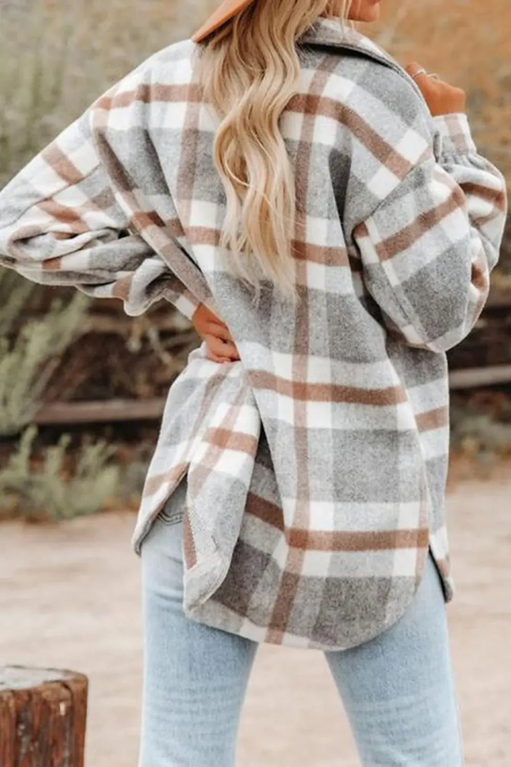 Womens Casual Plaid Shackets Brushed Flannel Button Down Shirt Jacket Coats with Side Pockets