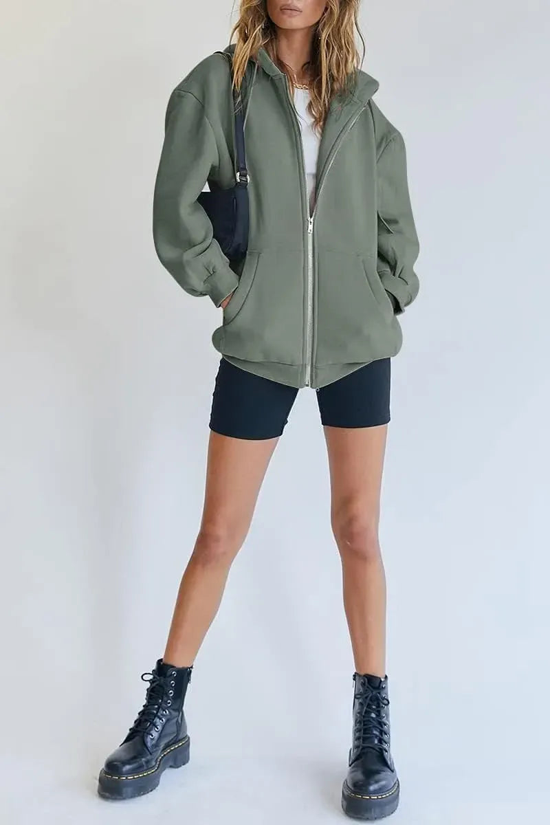 Women's Cute Hoodies Teen Girl Fall Jacket Oversized Sweatshirts Casual Drawstring Zip Up Y2K Hoodie with Pocket
