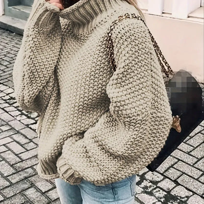 Solid Turtle Neck Pullover Sweater, Casual Long Sleeve Sweater For Fall & Winter, Women's Clothing